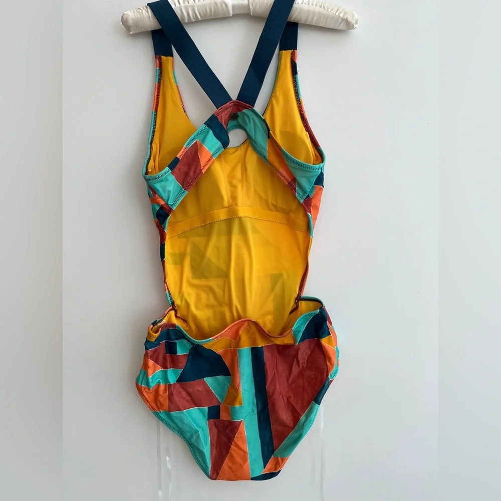 PRANA Neolani One Piece Swimsuit Geometric Pattern Atlantic Seaglass Resortwear - Picture 2 of 16